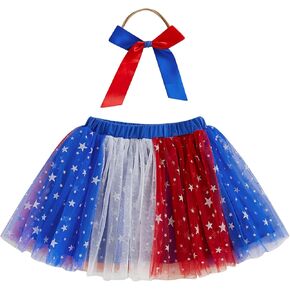 4th of July Tutu Girls Red White and Blue Tulle Skirts Sparkle Stars Fluffy Dress Kids Toddler Fourth of July Outfit