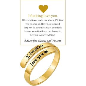 I Fcking Love You Ring For Women,Adjustable Stainless Steel Spiral Wrap Twist Vintage Promise Rings,Hope Engraved Heart Rings Jewelry Gift For Women and Men