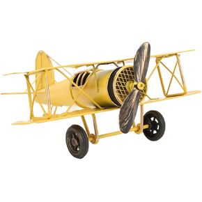Vintage Aircraft Model Decoration Retro Airplane Metal Craft for Home Office Cafe Bar, Tabletop Airplane Ornament (Yellow)