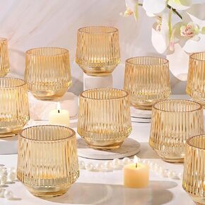 12 Pcs Large Green Votive Candle Holders- 3.15"×3.15" Ribbed Green Candle Holders, Green Tea Lights Candle Holders for Green Wedding Decor, Sage Green Wedding Table Decor, Centerpieces