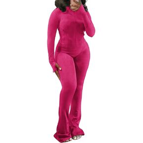 XZLUFNY Two Piece Outfits for Women Long Sleeve Jacket Flare Sweatpant Sweatsuits Tracksuits