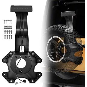 Spare Tire Holder Mounting Bracket Tire Carrier Bracket with Screws ＆ Third Center High Mount Brake Light with Wiring Harness Compatible with 2007-2018 Jeep Wrangler JK Replace# 55397217AJ (Black)