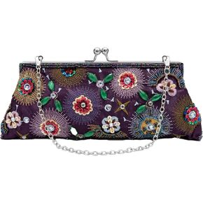Colorful Floral Leaves Embroidered Sequined Clutch Purse Small Flower Prom Purse Wedding Handbag Women Evening Bag in Kuwait
