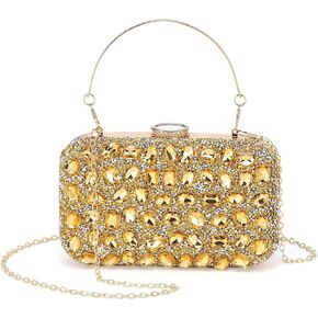Evening Bags Clutch Purses for Women Formal, Gemstone Handbag Crystal Rhinestone Crossbody Square Bag with Chain Shoulder Bag Sparkly for Wedding Guest Party Red