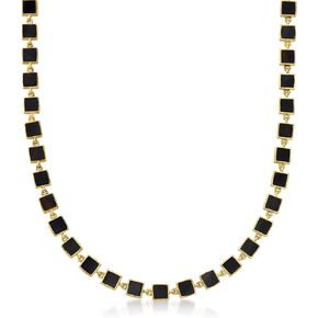 Ross-Simons Bezel-Set Onyx Station Necklace in 18kt Gold Over Sterling. 18 inches
