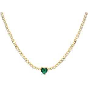 Sparkling Emerald Heart in Delicate 14K Gold Women's Tennis Moissanite Necklace to Sparkle Mother's Day, Fashion Jewelry and Birthday Gift