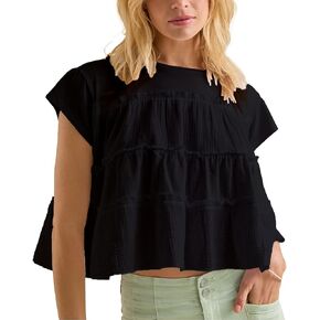 Peplum Tops for Women Crew-Neck Ruffled Bobydoll Tunic Tank Shirts Casual Loose Fit Summer Outfits 2025 Trendy