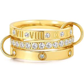14k Gold Plated Stackable Rings for Women Non Tarnish, Cubic Zirconia Silver and Gold Stack Rings Set