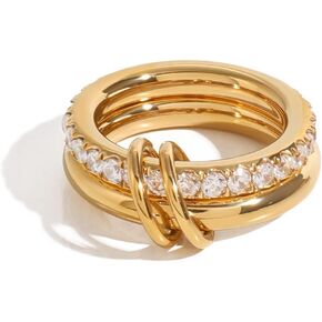 Gold Stackable Rings for Women Non Tarnish - 18K Gold Water Resistant Interlocked Stackable Ring - Stainless Steel Waterproof Gold Rings for Women Tarnish Free