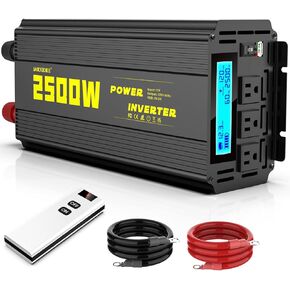 3000 Watt Modified Sine Wave Power Inverter, 12V DC to AC 110V/120V (Peak) 6000W Converter 3 Outlet Car Inverter with Remote Control and LED Display 3.4A USB Port