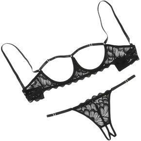 Sexy Underwire Bra and Panty Sets Lingerie Bikini for Women Mesh Sheer Floral Lace Babydoll 2 Piece