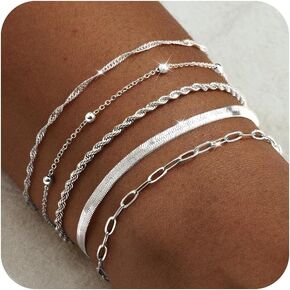 Gold Bracelets for Women Trendy, 14k Real Gold Plated Paperclip Bead Chain Bracelet Set Stackable Dainty Layerd Minimalist Bracelet Stack, Waterproof Non Tarnish Gold Jewelry Gift for Her Everyday Wear