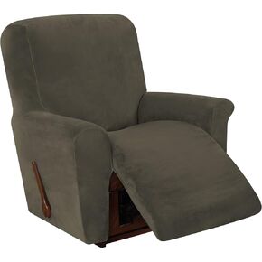 Stretch Recliner Chair Covers, 1-Piece Soft Velvet Recliner Slipcovers Single Seat Couch Cover Furniture Protector with Pocket (Gray purple)