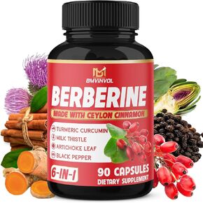 Berberine, Ceylon Cinnamon, Turmeric, Milk Thistle, Artichoke, Black Pepper - 90 Capsules for Digestion, Immunity [3-Month Supply]