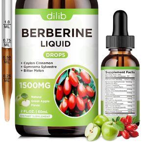Berberine Supplement Liquid Drops - Berberine HCL 1500mg with Ceylon Cinnamon, Bitter Melon, Gymnema Sylvestre for Immune, Digestion System & Heart Health, Natural Green Apple Flavor, 2 Fl Oz