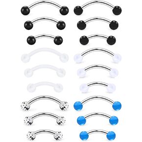 16g 6/8/10mm White/Pink/Black Eyebrow/Rook/Snug/Vertical-Labret/VCH/Snake-Eyes/Anti-Tragus/Christina/Daith/Belly-Button/Bridge/Hood/Surface Curved Barbell Piercing Jewelry for Women Men