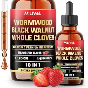 10in1 Wormwood Liquid Drops with Wormwood, Black Walnut, Whole Cloves & 7 More - Support Digestive, Immune - 2 Fl Oz - 60 Days