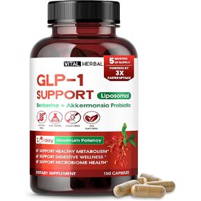 VITAL HERBAL Liposomal GLP-1 Support with Berberine & Akkermansia Probiotic Cinnamon – Supports Metabolism, Digestion & Microbiome Health – 150 Capsules – Made in The USA