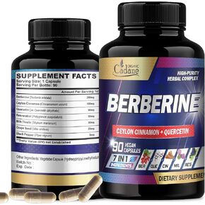 Organic Cadane Berberine Supplement with Ceylon Cinnamon, Quercetin, Resveratrol, Milk Thistle, Grape Seed, and Black Pepper - 3-Month Supply for 90 Capsules