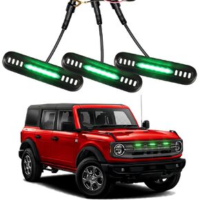 LED Grille Lights for Ford Bronco 2024 2021 2022 2023 Front Grill Inserts Light Snap-on Lamps Fits for Big Bend Outer Bank Accessories 2-4 Door (RGB, 3PCS)