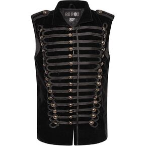 Ro Rox Sleeveless Jacket Mens Goth Velvet Uniform Military Parade Vest Waistcoat
