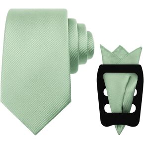 Mantieqingway Sage Green Tie Sets for Men Classic Solid Color Tie Handkerchief Pocket Square Holder Formal Graduation Wedding