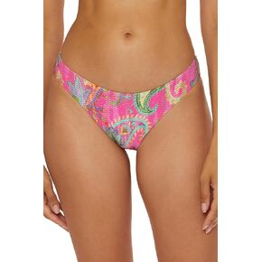 BECCA Women's Polynesia Shirred Hipster Bikini Bottom, Floral Print, Cheeky Coverage, Swimwear Separates