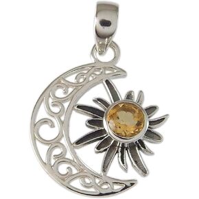 Sun With Moon Round Gemstone 925 Solid Sterling Silver Pendant Celtic Jewelry Birthstone Jewelry