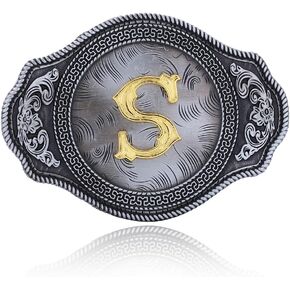 HUABOLA CALYN Vintage Western Belt Buckle Men Initial Letter ABCDMRJ to Z Cowboy Cowgirl Rodeo Big Belt Buckles for Men Women