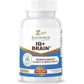IQ+ Brain - Caffeine-Free, Clinically Tested Focus, Concentration, Memory & Energy, Natural Plant-Based Herbal Supplement, No Added Vitamins/Minerals/Mushroom/Sugar (30 Softgels)
