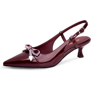 Slingback Kitten Heels for Women Pointed Toe Rhinestone Bow Pumps Low Heel Adjustable Buckle Strap Prom Dating Wedding Prom Dress Heeled Shoe