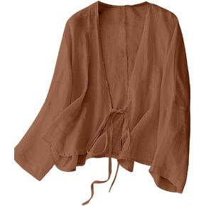 IDEALSANXUN Womens Casual Spring Summer Lightweight Cotton Linen Jackets Cardigan Tops