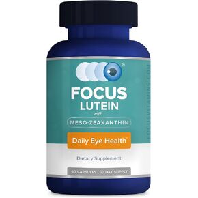 Focus Lutein for Eyes with Meso-Zeaxanthin, Eye Vitamin Supplement, 60 Count, 60 Day Supply, Daily Vision Support for Digital Screens, Bright Lights, Sunlight, Vegan and Sugar-Free, Made in USA