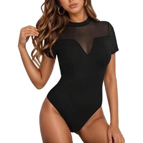 Jenbou Women's Sexy Mesh Cutout v قمصان قصيرة الأكمام