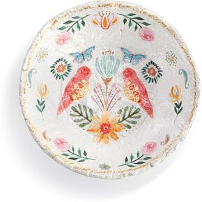 DEMDACO Decorative Display Bowl With Gold Trim, 7.5 Inch Paper Mache, Coral Birds