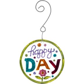 Demdaco Decorative All Season Hanging Ornament, 4 Inch Colored Glass, Happy Day
