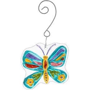Demdaco Decorative All Season Hanging Ornament, 4 Inch Colored Glass, Butterfly