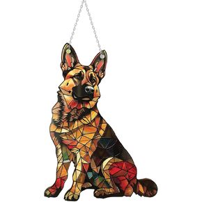German Shepherd/Shiba Inu Window Hanging Decor Suncatcher Dog ，Stain Acrylic Window Ornament Animal Memorial Gifts Handcrafted Sun Catchers Decor for Indoor Outdoor Garden (German Shepherds)