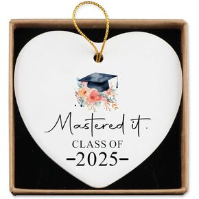 Ceramic Graduation Ornament Keepsake Sign Heart Plaque - Masters Degree Gift for Him & Her - Christmas Ornament