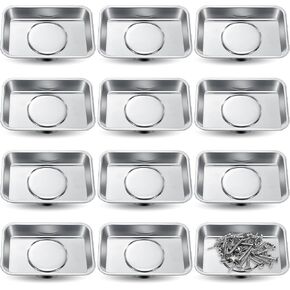 12 Pcs Magnetic Trays Set Square Magnet Tool Tray 3.62" *2.52" Stainless Steel Magnetic Parts Tray Magnetic Tool Holder for Screws Nuts Sockets Pins Metal Parts Mechanic and Automotive