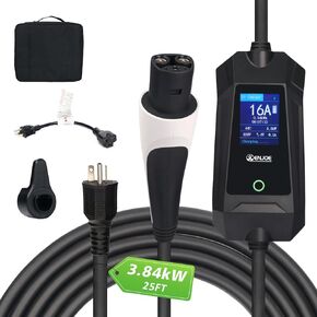 Level 1 & 2 EV Portable Charger up to 32Amp, 110V / 240V with 25ft Cable for Tesla NACS, NEMA 5-15 & 14-50 Plug Indoor/Outdoor EVSE, Home/Travel Electric Car Charging Station
