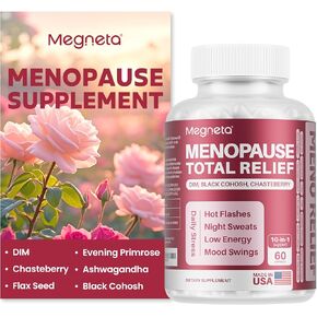 MEGNTEA Menopausal Supplements for Women, Black Cohosh for Menopause Hot Flashes, with DIM, Chasteberry, Evening Primrose, Flax Seed & Ashwagandha (60 Capsules)