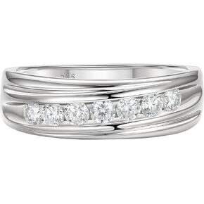 Mens Moissanite Wedding Band 7 Round Cut of D Color VVS1 Clarity Stone 925 Sterling Silver Promise Ring Engagement Band Gifts for Him Size 7-14