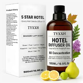 Hotel Collection Diffuser Oil, 500ml/17fl oz Shangri-La Inspired Essential Oils for Waterless, Cold Air, Ultrasonic & Reed Diffusers, HVAC, Long-Lasting 5-Star Hotel Fragrance for Home, Office, Spa