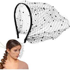 Black Veil Mesh, Vintage Black Lace Headband for Women, Tea Party Fascinator, Birdcage Veil, 1920s Headpiece, Mystery Veils with Rhinestone for Wedding Bridal, Tea Party, Halloween