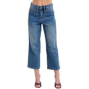Judy Blue High-Waisted Utility Pocket Crop Wide-Leg Jeans – Durable, Stretchy, and Stylish Everyday Denim - 88904
