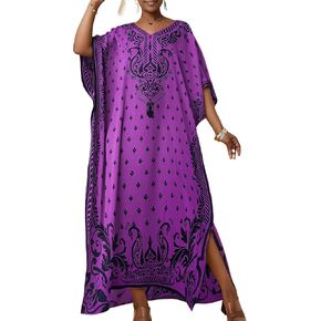 Bsubseach Ethnic Kaftan Dresses for Women Plus Size Beach Coverup Short Sleeve Beach Dress Caftan Loungewear