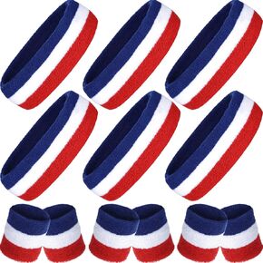 Syhood 12 Pcs Sports Wristband Set 4th of July Head Wraps Striped Sweatband Memorial Day USA Sports Accessories for Basketball Football Running Gym Exercise