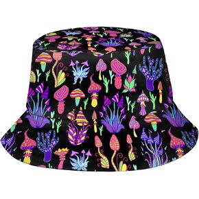 Mushroom Bucket Hats for Women Men Rave Trippy Festival Outfits Accessories for Women Summer Beach Sun Hat Packable Fisherman Cap Mushroom Gifts