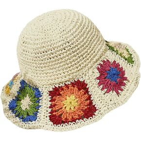 Verdusa Women's Boho Floral Straw Bucket Hat Summer Vacation Beach Hat
